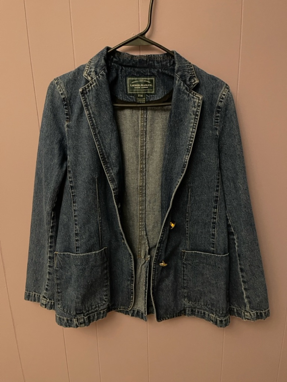 Lauren Ralph Lauren Indigo Denim Blazer. 100 percent cotton with gold accents